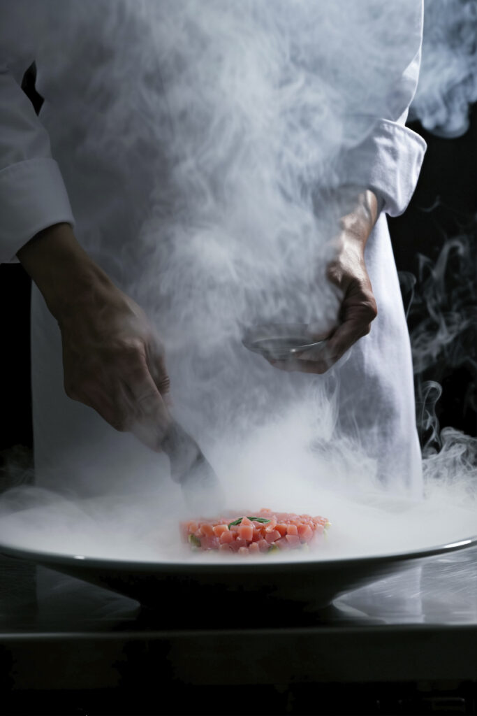 smoke on a dish with somon